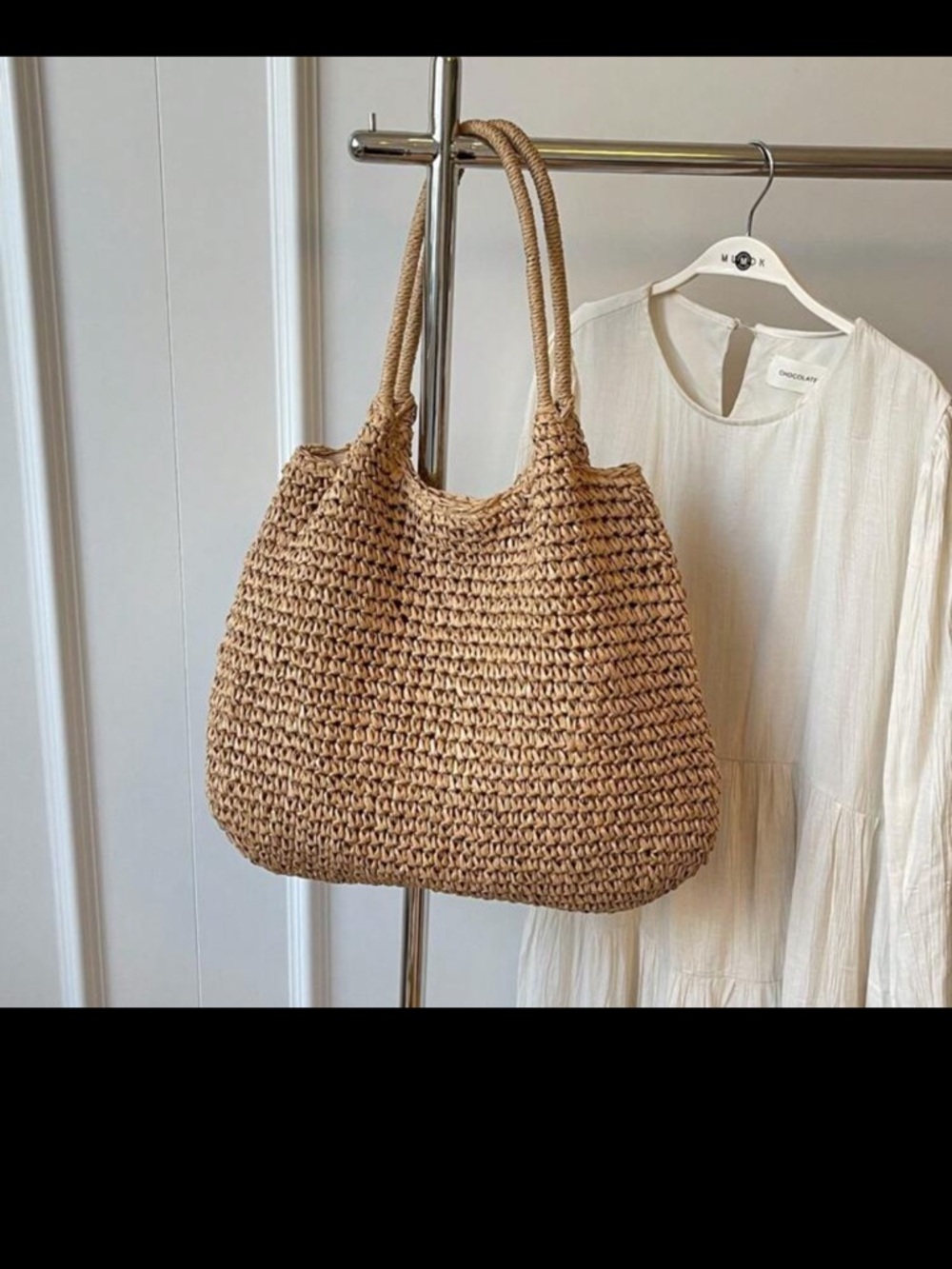 SHEIN Woven Straw Tote in Tan